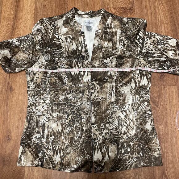 Chicos Womens Brown Cream Lightweight Silk Blend Satin Jacket Size Medium/1/8 - Picture 10 of 10